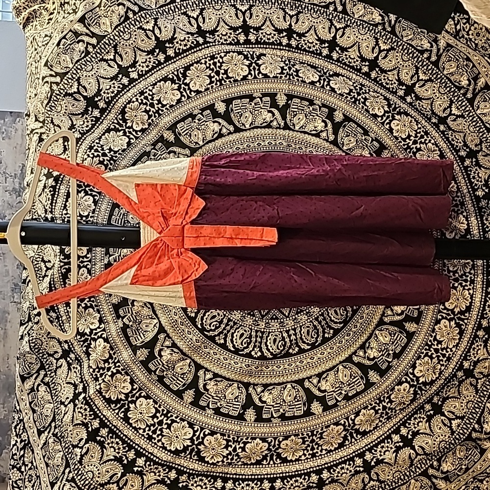 Anthropologie Orange and Purple Dress with Cream Accents